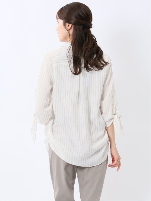 袖リボンかぶり スキッパーシャツチュニック