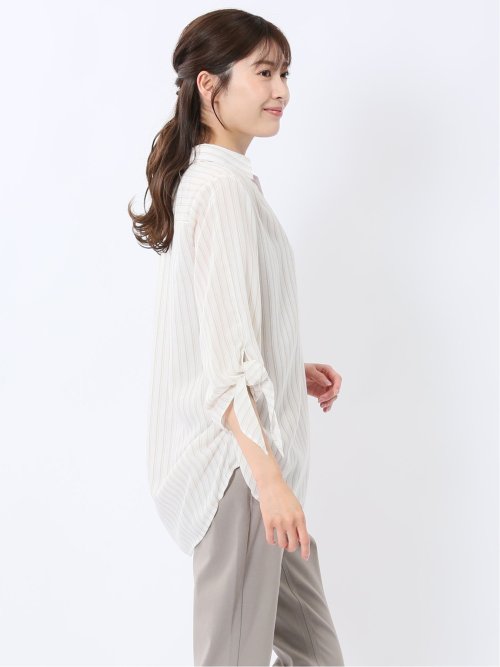 袖リボンかぶり スキッパーシャツチュニック