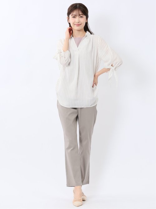 袖リボンかぶり スキッパーシャツチュニック