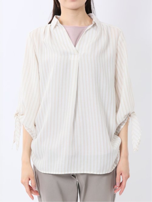 袖リボンかぶり スキッパーシャツチュニック