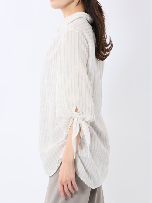 袖リボンかぶり スキッパーシャツチュニック