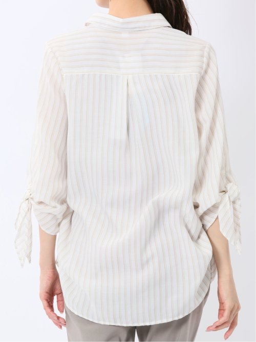 袖リボンかぶり スキッパーシャツチュニック