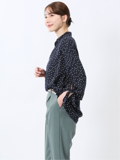 袖リボンかぶり スキッパーシャツチュニック