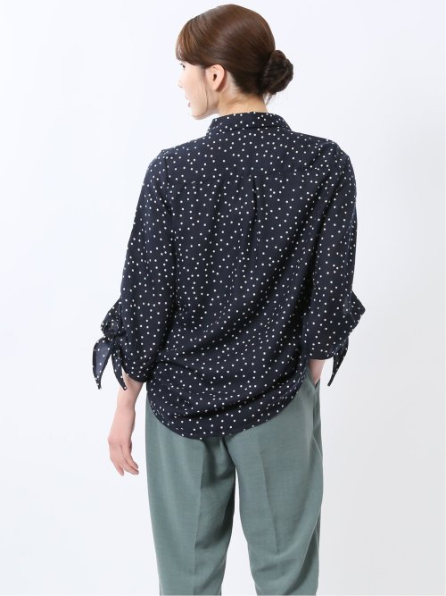 袖リボンかぶり スキッパーシャツチュニック