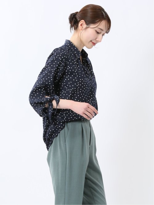 袖リボンかぶり スキッパーシャツチュニック