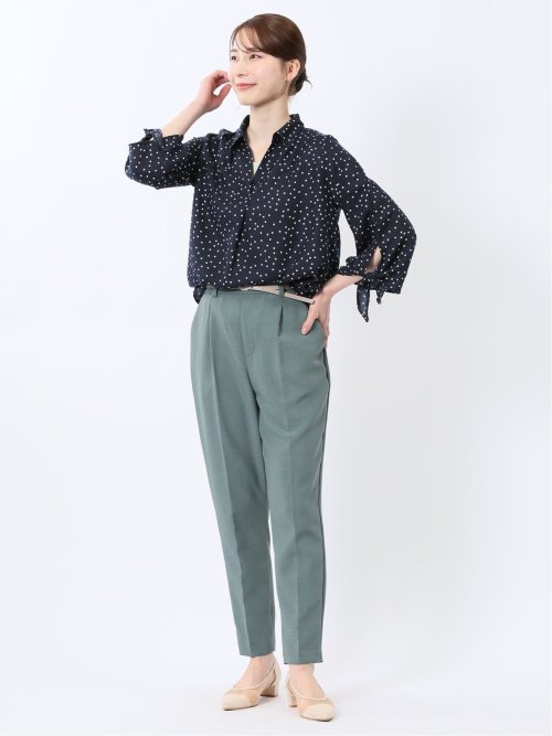 袖リボンかぶり スキッパーシャツチュニック