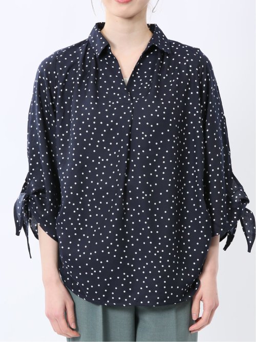 袖リボンかぶり スキッパーシャツチュニック