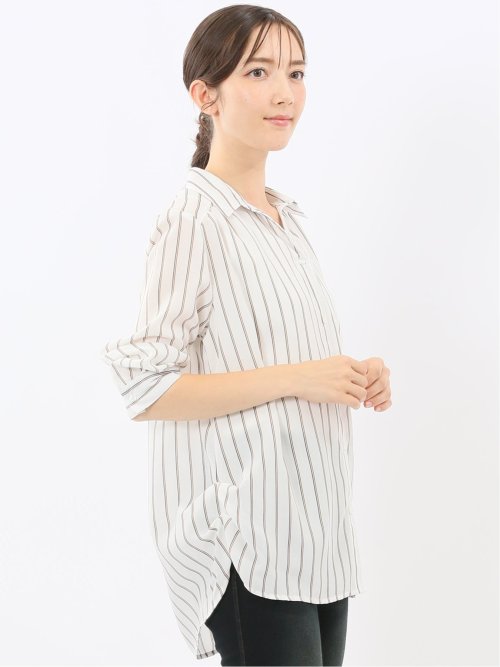 脇タック前開き スキッパーシャツチュニック