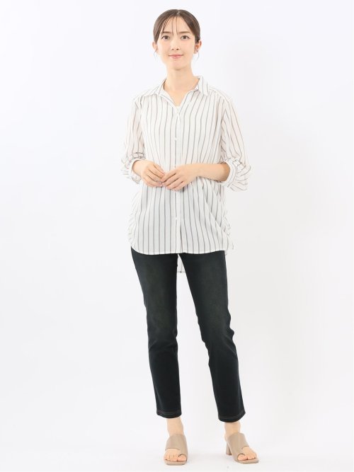 脇タック前開き スキッパーシャツチュニック