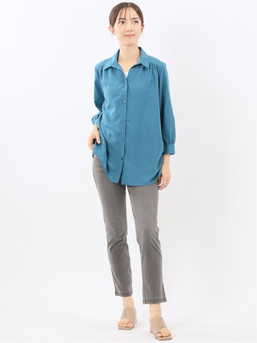 脇タック前開き スキッパーシャツチュニック