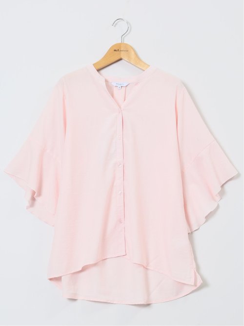 袖フレア前開き マオカラーシャツチュニック