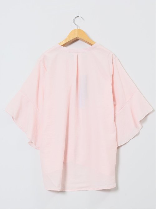 袖フレア前開き マオカラーシャツチュニック