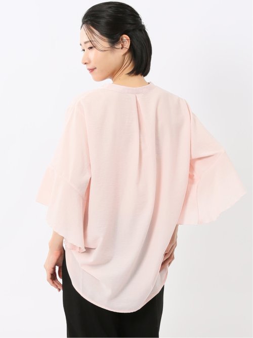 袖フレア前開き マオカラーシャツチュニック