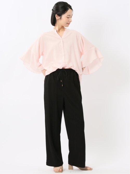 袖フレア前開き マオカラーシャツチュニック