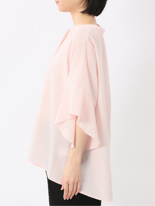 袖フレア前開き マオカラーシャツチュニック