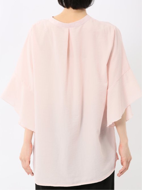 袖フレア前開き マオカラーシャツチュニック