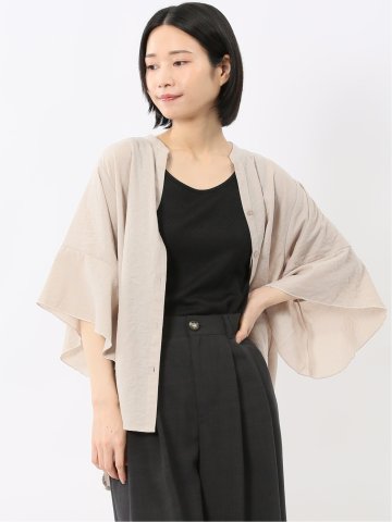 袖フレア前開き マオカラーシャツチュニック