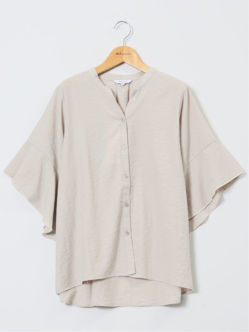 袖フレア前開き マオカラーシャツチュニック