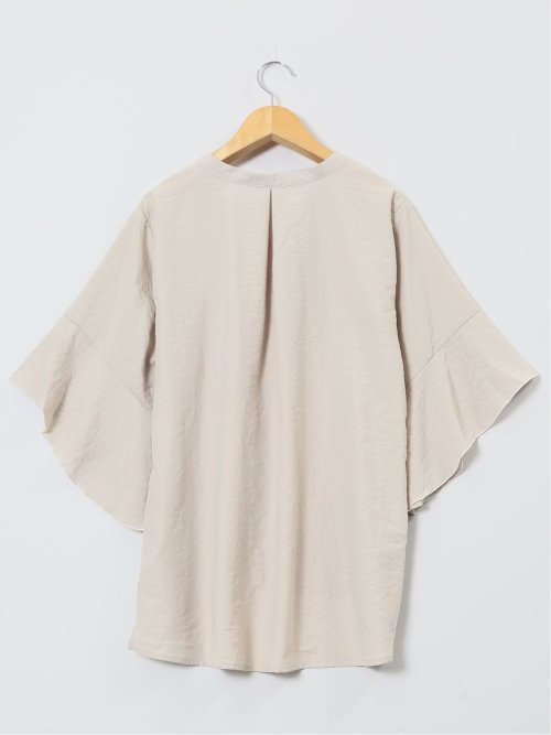 袖フレア前開き マオカラーシャツチュニック