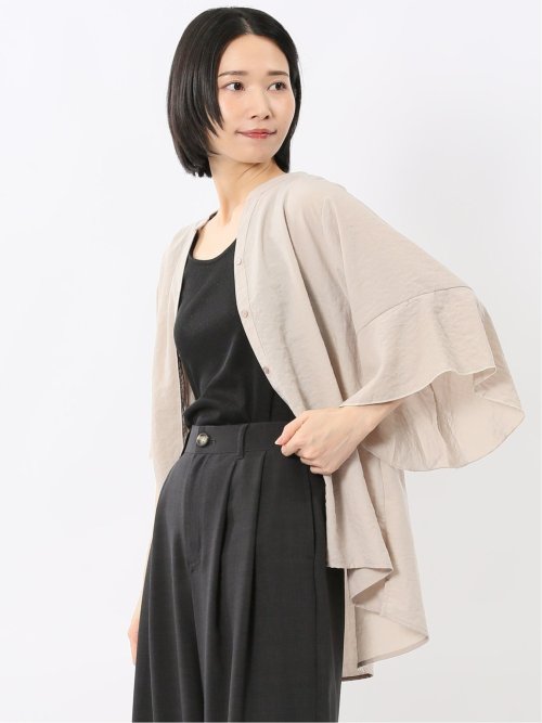 袖フレア前開き マオカラーシャツチュニック