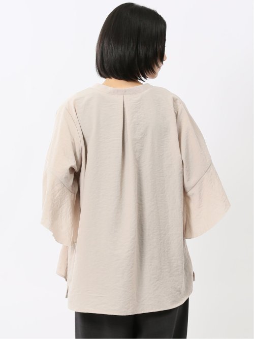 袖フレア前開き マオカラーシャツチュニック