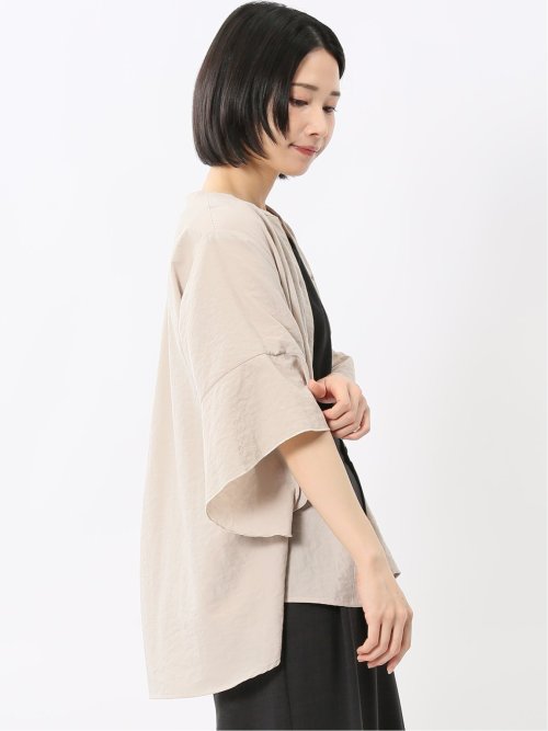 袖フレア前開き マオカラーシャツチュニック