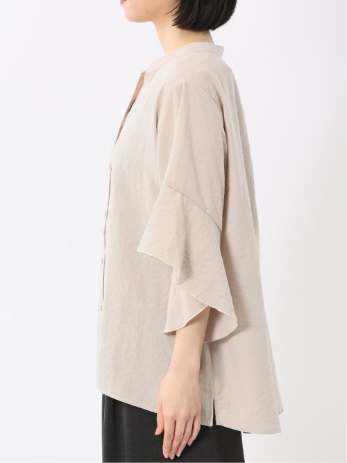 袖フレア前開き マオカラーシャツチュニック