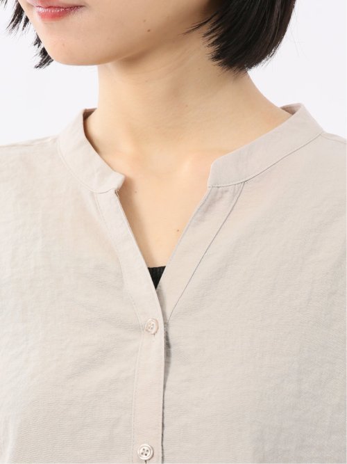 袖フレア前開き マオカラーシャツチュニック