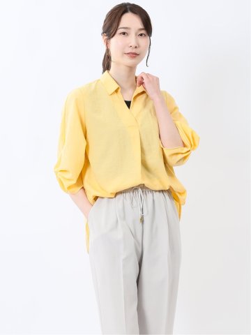 袖タックかぶり スキッパーシャツチュニック
