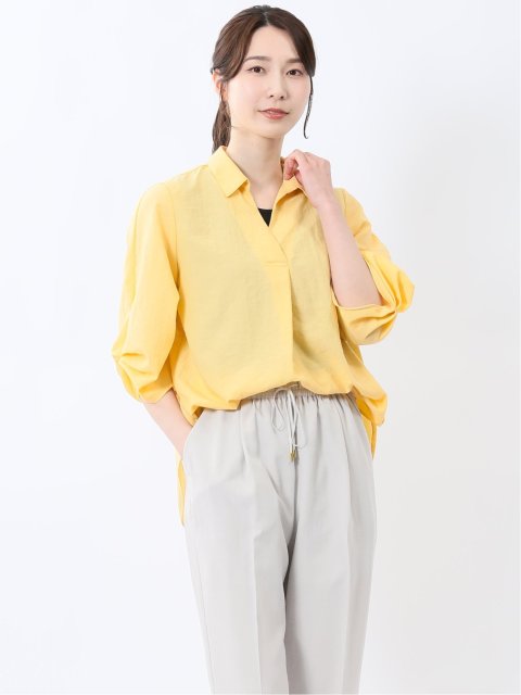 袖タックかぶり スキッパーシャツチュニック