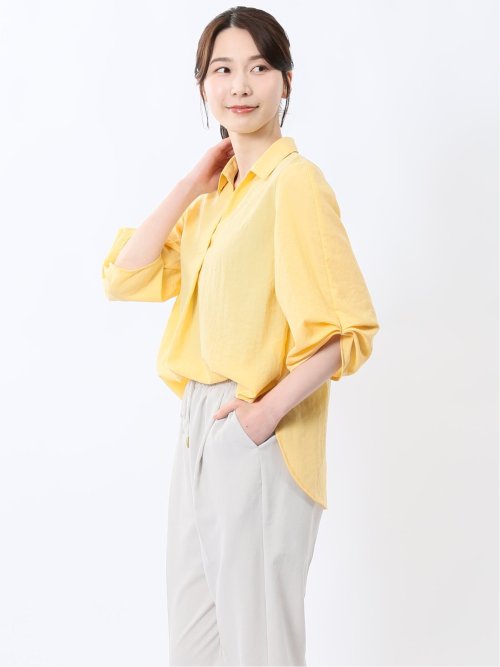 袖タックかぶり スキッパーシャツチュニック