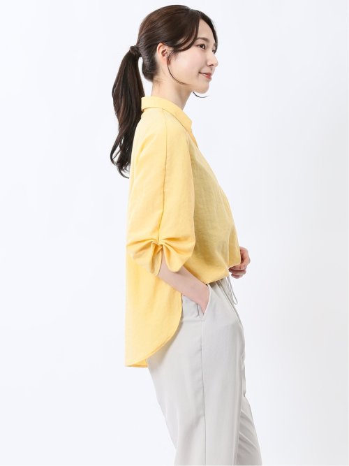 袖タックかぶり スキッパーシャツチュニック