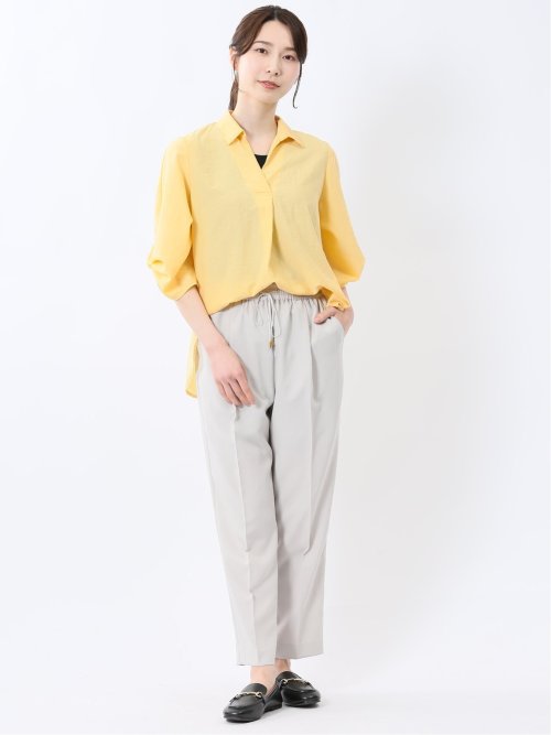 袖タックかぶり スキッパーシャツチュニック