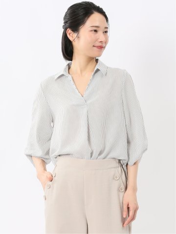 袖タックかぶり スキッパーシャツチュニック