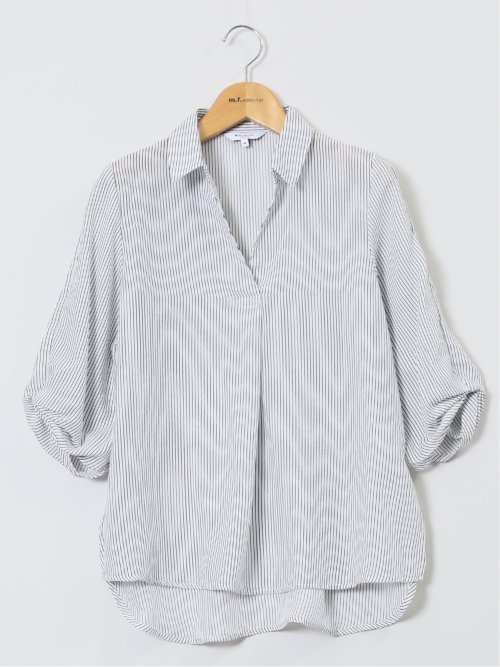 袖タックかぶり スキッパーシャツチュニック