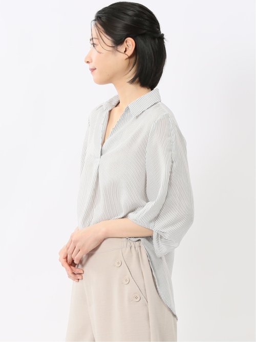 袖タックかぶり スキッパーシャツチュニック