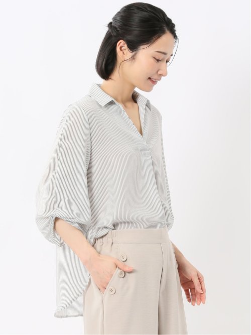 袖タックかぶり スキッパーシャツチュニック