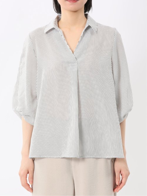 袖タックかぶり スキッパーシャツチュニック