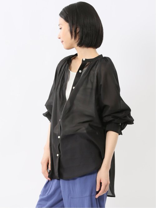 ラグランギャザー シアー長袖シャツ