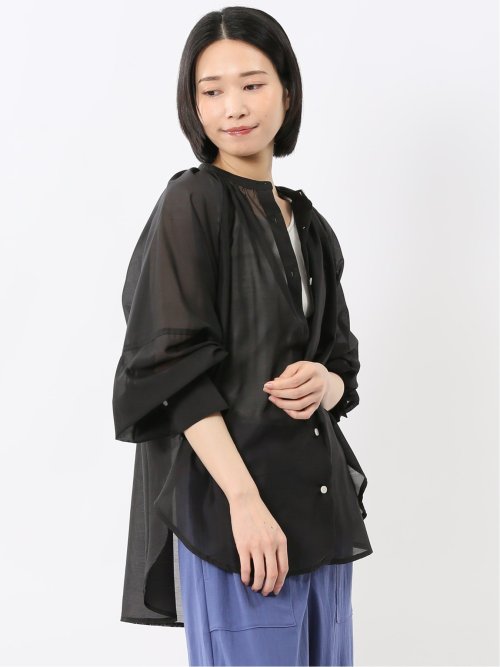 ラグランギャザー シアー長袖シャツ