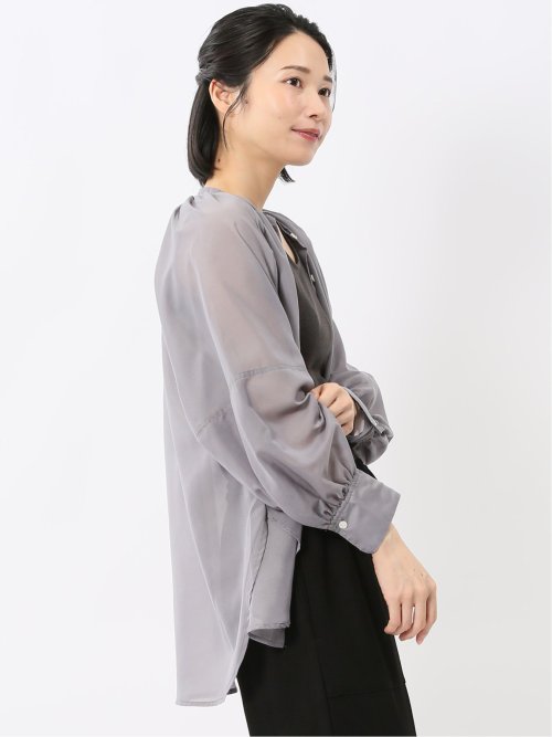 ラグランギャザー シアー長袖シャツ
