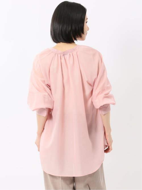 ラグランギャザー シアー長袖シャツ