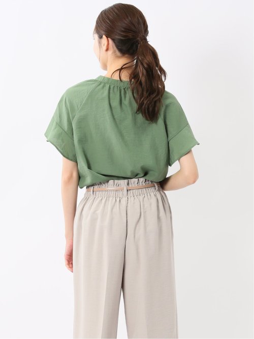 袖フリル前開き バンドカラーシャツ