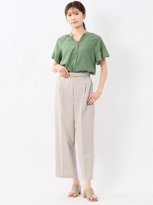 袖フリル前開き バンドカラーシャツ