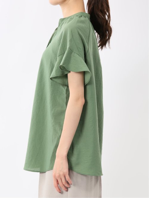 袖フリル前開き バンドカラーシャツ