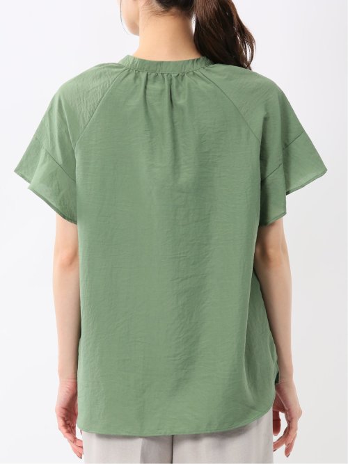 袖フリル前開き バンドカラーシャツ