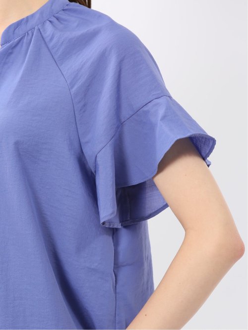 袖フリル前開き バンドカラーシャツ