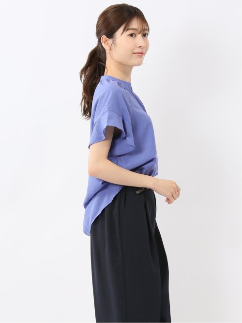 袖フリル前開き バンドカラーシャツ