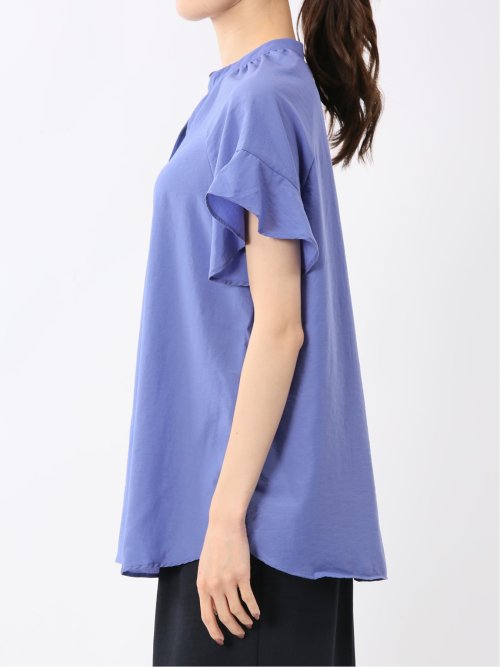 袖フリル前開き バンドカラーシャツ