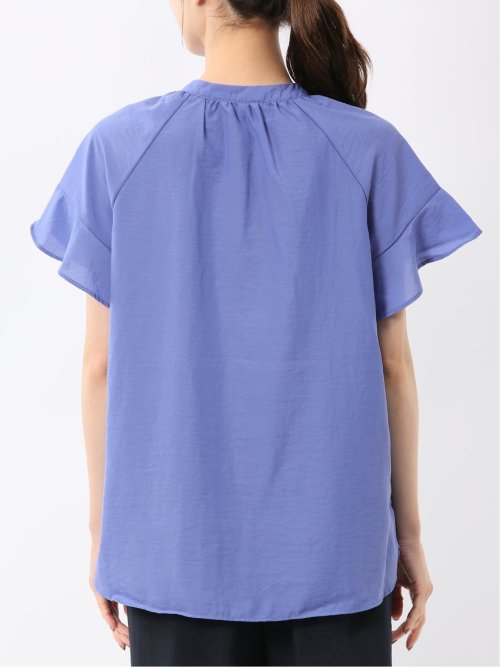 袖フリル前開き バンドカラーシャツ